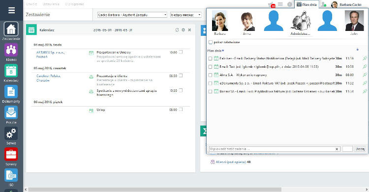 Zarządzanie planem dnia przez sekretariat