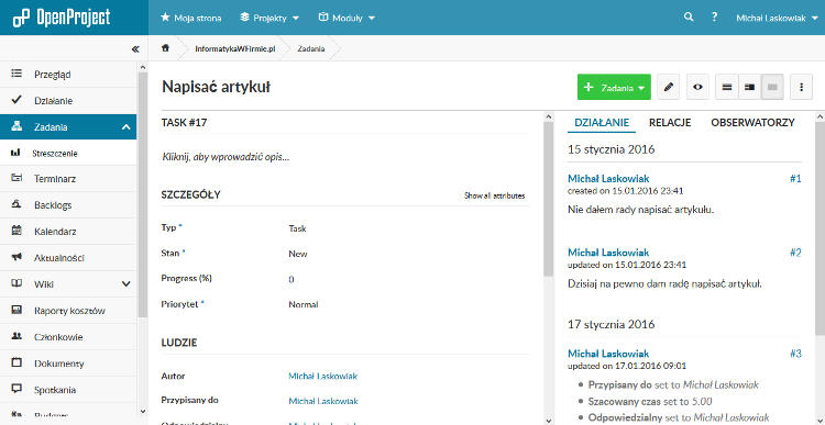 Interfejs systemu Open Project Interfejs systemu Open Project