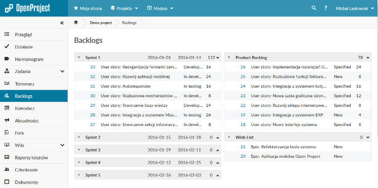 Scrumowy Product Backlog w systemie Open Project Scrumowy Product Backlog w systemie Open Project
